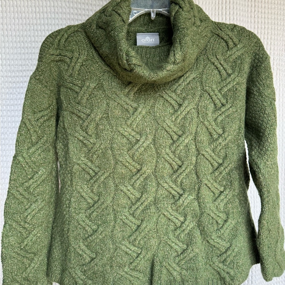 Aran Crafts Green Textured Cowl Neck Sweater